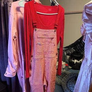 Duluth Railroad pattern Rootstock Overalls, Size Med x 31 RED